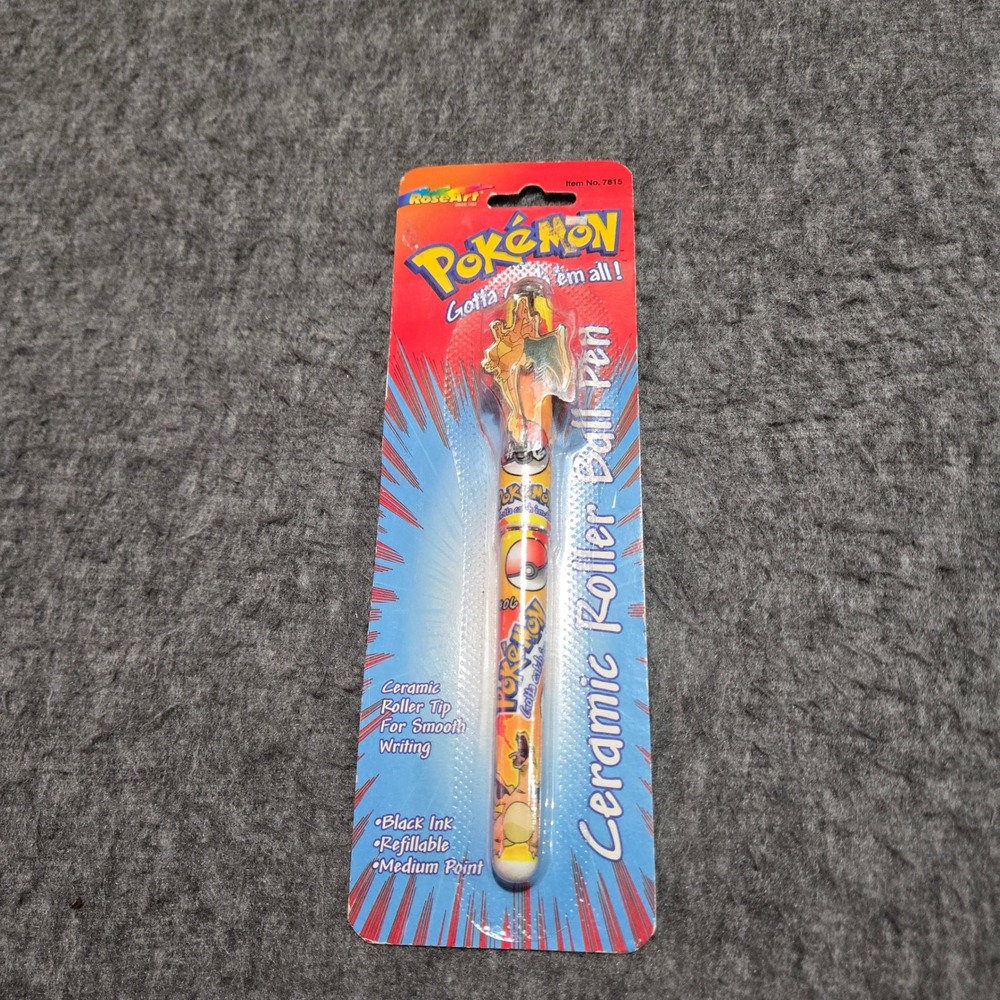 Rose Art Vintage Pokemon Ceramic Roller Ball Pen 1999 Charizard Black Ink New